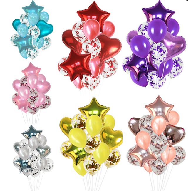 Buy 14PCS Star Heart Shape Foil Aluminum Balloons Confetti Latex 
