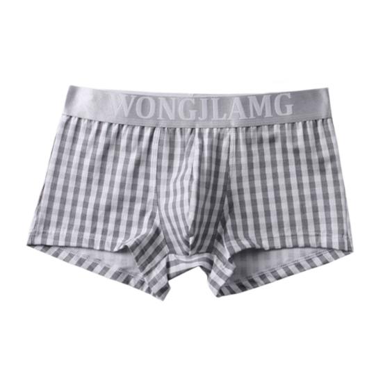Men Casual Underwear Mid-rise Letter Plaid Print Patchwork Design Shorts Briefs 3D U-convex High Elasticity Panties