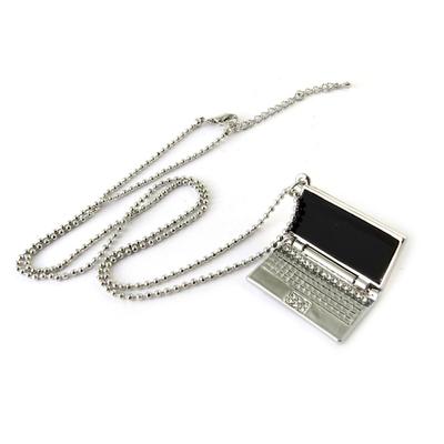 [N7211] - Black Silver 'Laptop' Long Necklace