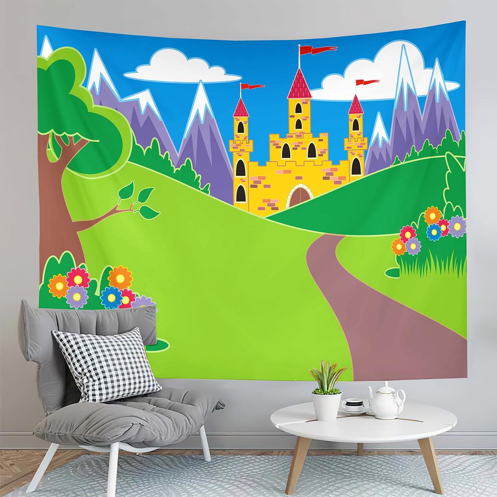 Cartoon Castle Tapestry Fairy Tale World Castle Tapestry Gifts for Kids Girls Boys Bedroom Home Living Room Wall Art Tapestries