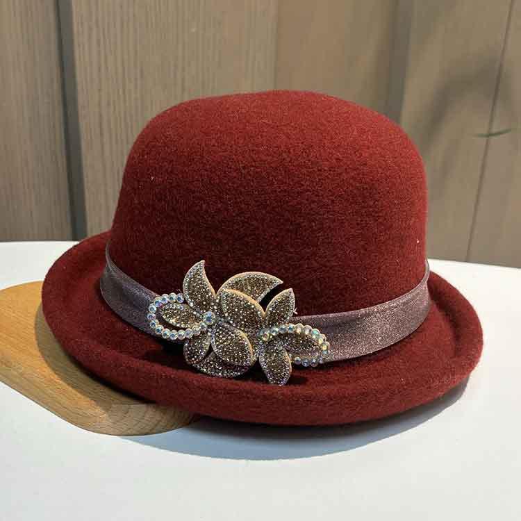 Hat lady autumn and winter fashion elegant basin hat knitted woolen top hat middle-aged and elderly mother warm bucket hat