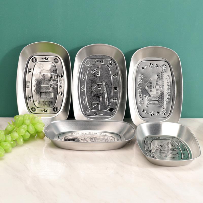 Metal Serving Dish Vintage Tinplate Dinner Plate Stainless Steel Serving Tray Round Seasoning Plates Set For Fruits For Dining