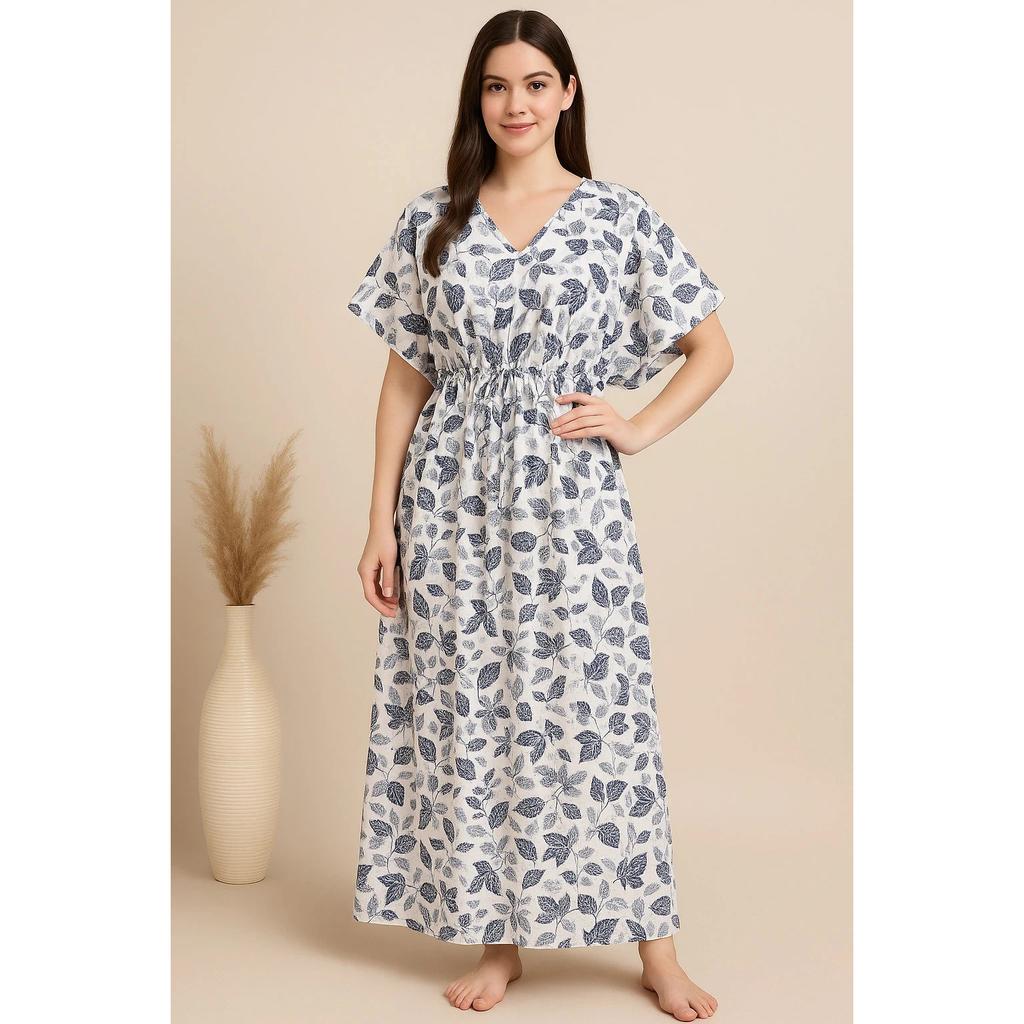 Women Designer Kaftan Night Gown Set Indian Beautiful Sleepwear Nighty Dress