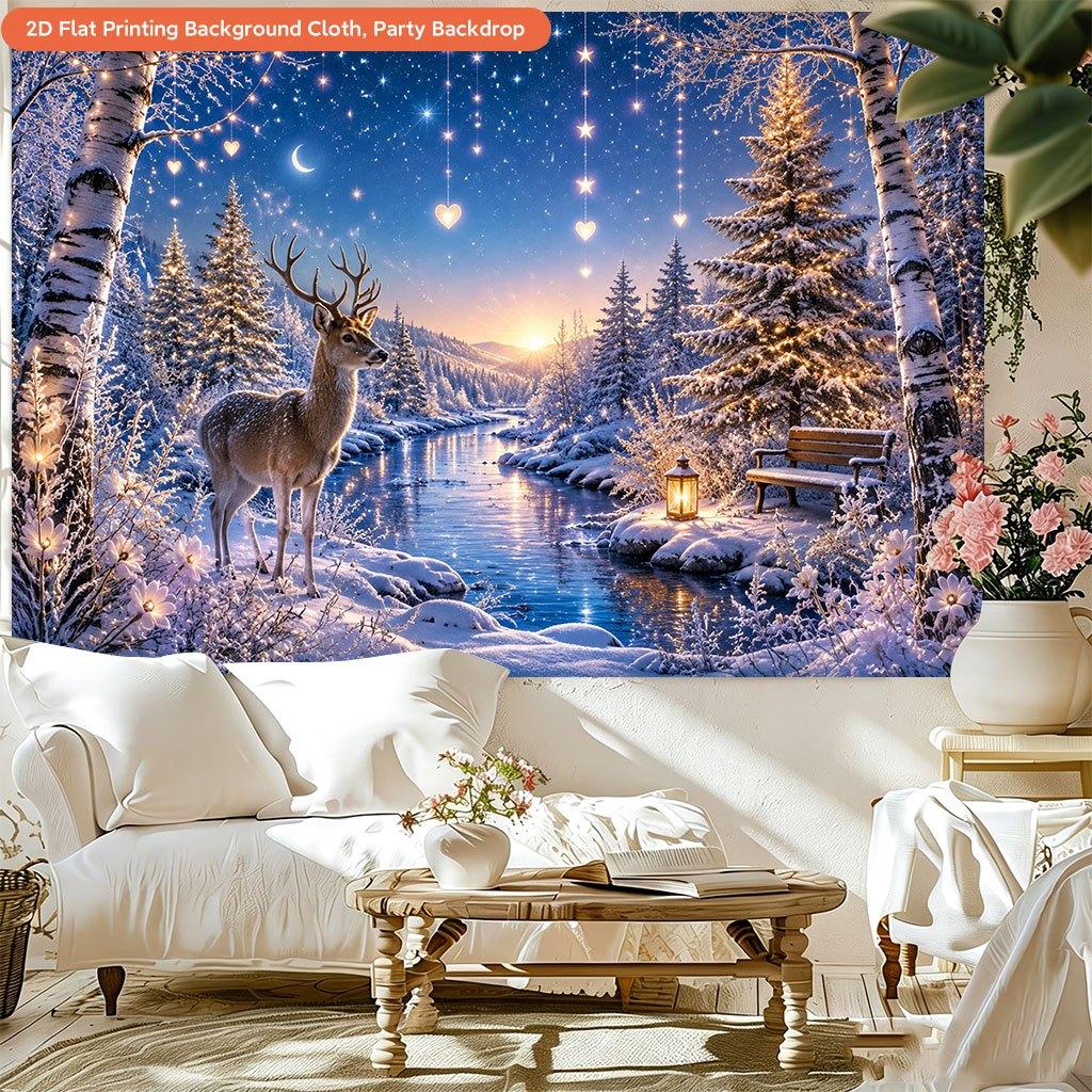 1Pcs Deer In Winter Wonderland Snow Scene Decoration Background Xmas Backdrop Decorations For Photo Studio Photo Booth Party