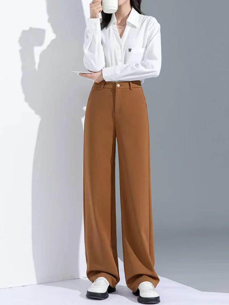 Women's High Waist Tencel Slim Straight Leg Pants - Spring 2026 Casual Wide Leg Trousers