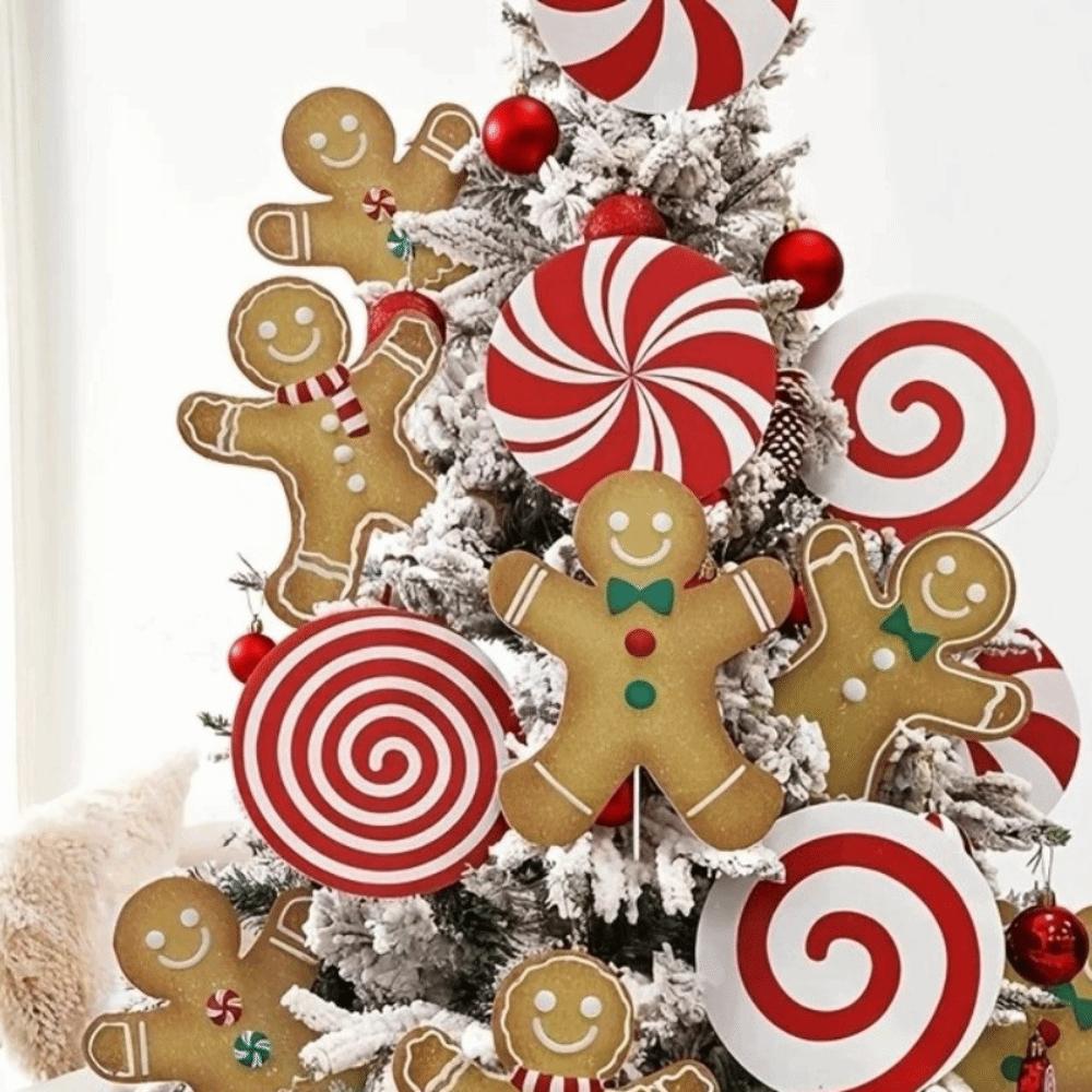 4/8/12Pcs Peppermint Lollipop Picks Christmas Tree Ornaments Large Size Christmas Tree Top Star