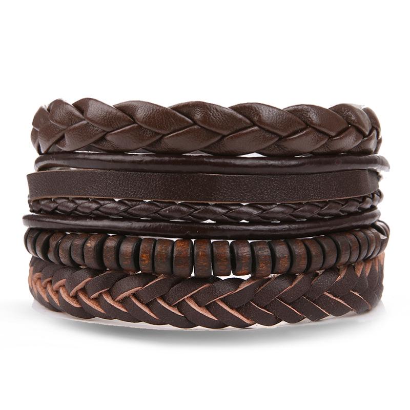 Batman Vintage Rope and Beads Multi-Layer Leather Bracelet Set for Men