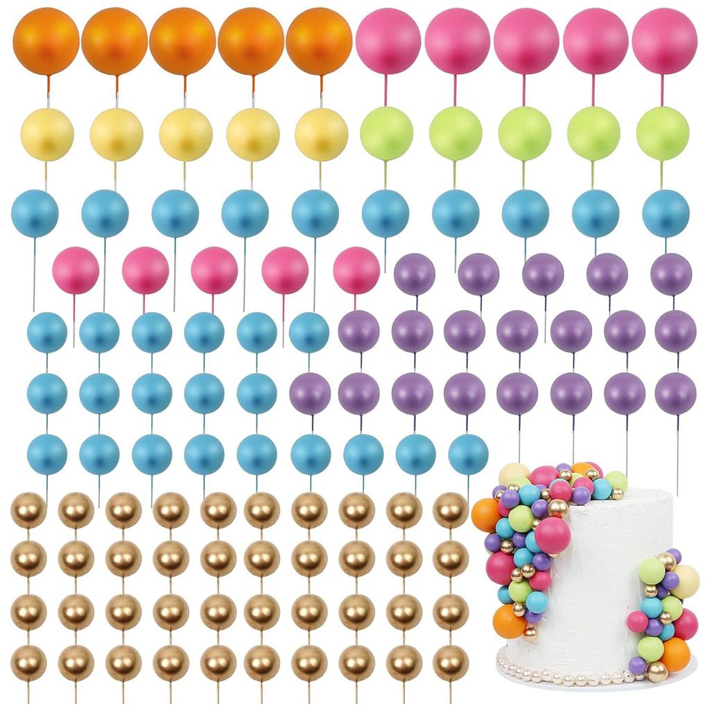 97PCS Ball Cake Toppers Cake Decorations Foam Ball Cupcake Picks DIY Cake Insert Toppers for Birthday Party Wedding Baby Shower