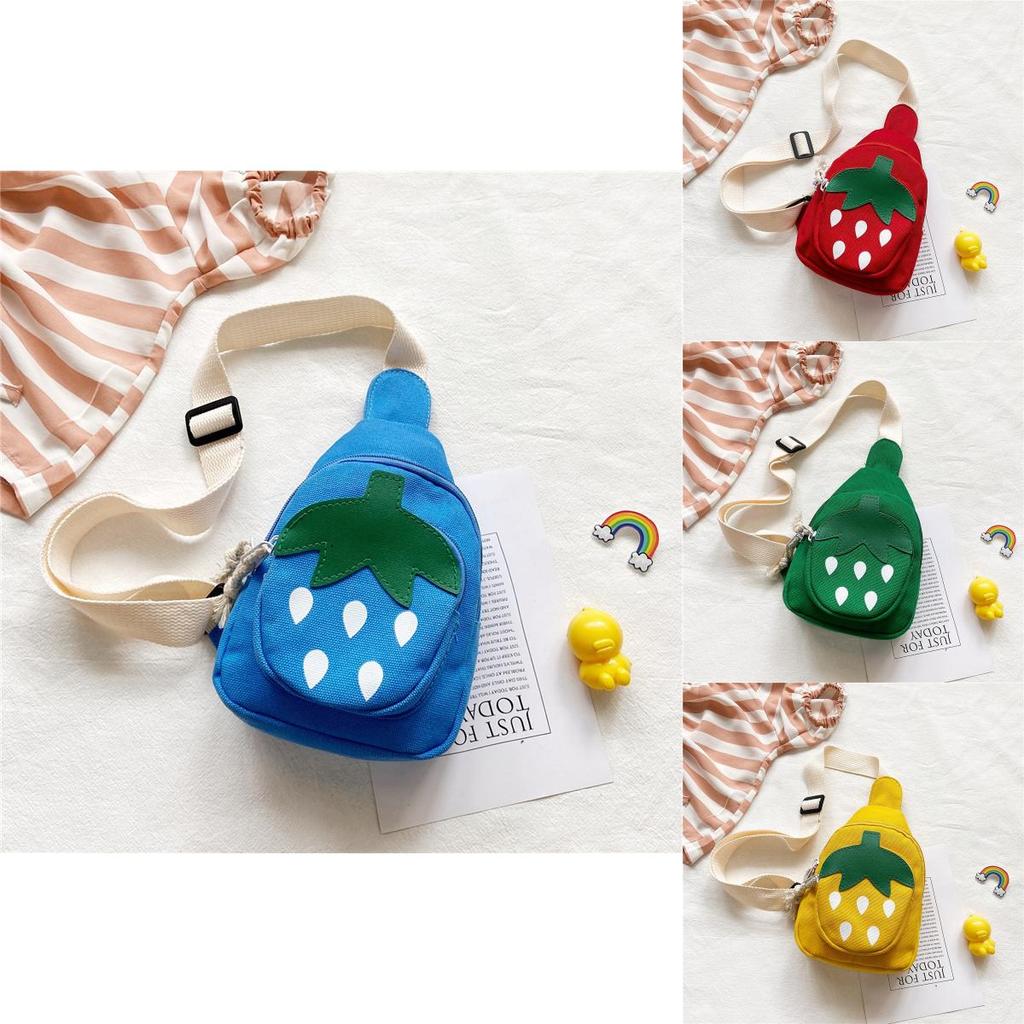 Strawberry Children Cartoon Canvas Mini Backpack With Zipper Pocket For Daily Use And Playtime