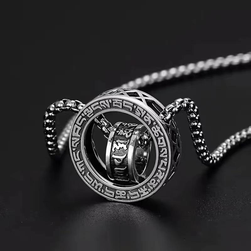 Korean Style Zircon-Plated Double Ring Necklace with Six-Character Mantra