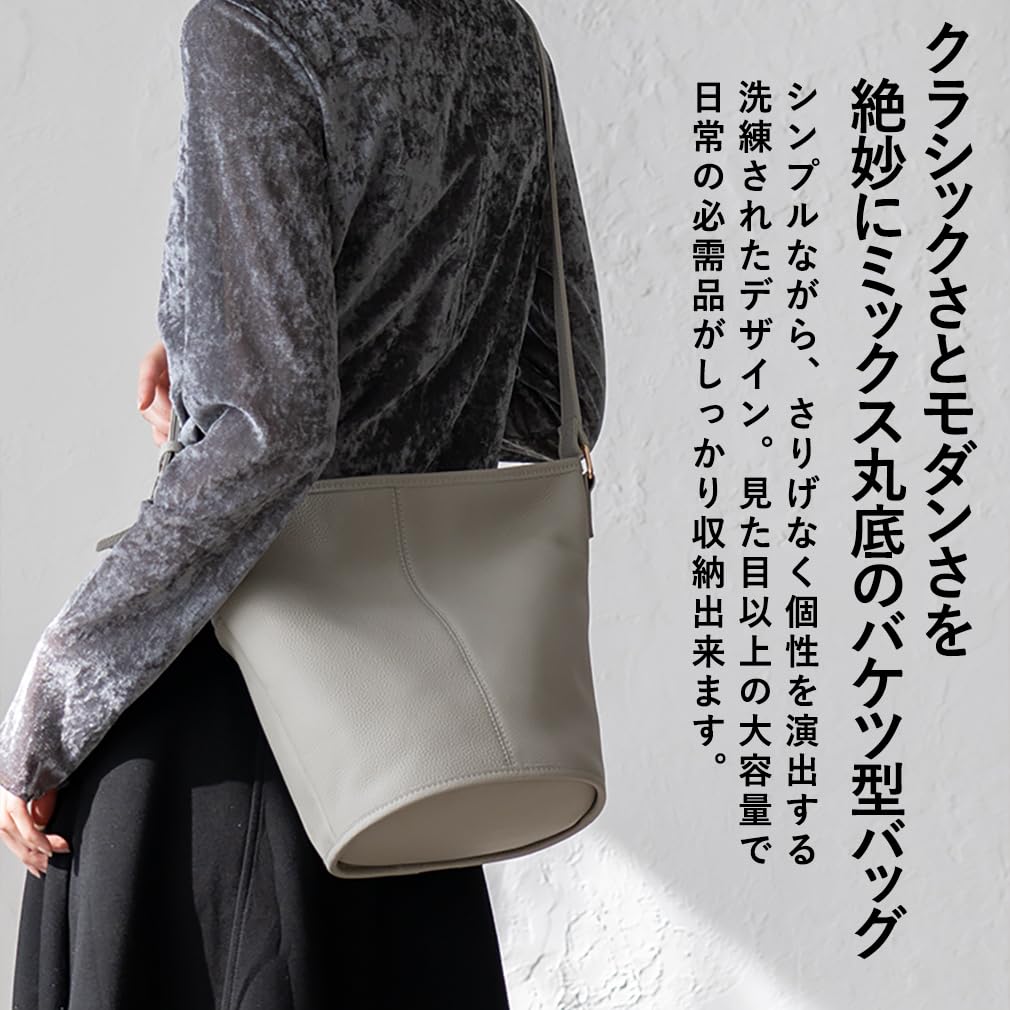 VITAFELICE Genuine Leather Bucket Shoulder Bag for Women, sib-20049n (Light Gray)