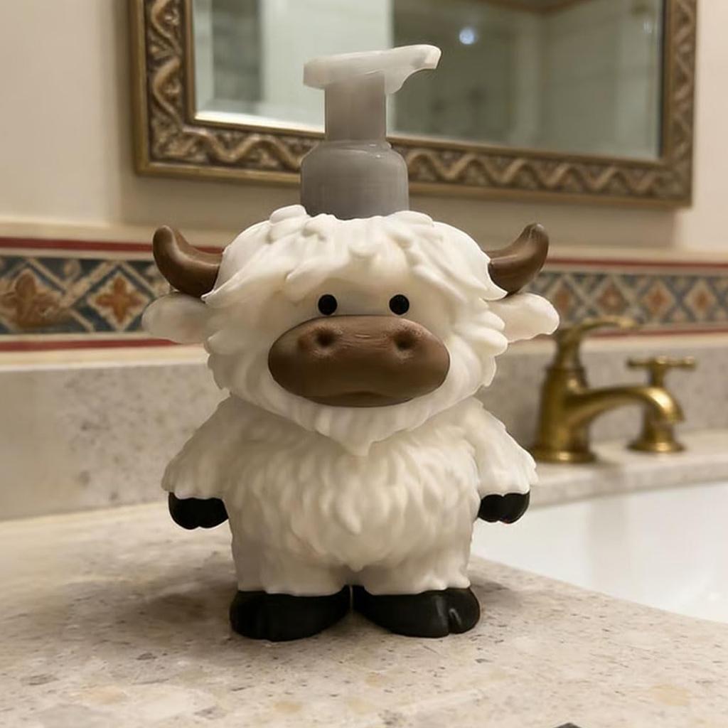 Adorable Highland Cow Farmhouse Cow Decor Soap Bottle with Pump Highland Cattle Soap Dispenser for Bathroom Kitchen Countertop