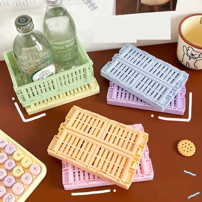 Collapsible Crate Plastic Folding Storage Box Basket Utility Cosmetic Container Desktop Holder Home Use School Desk Storage Box