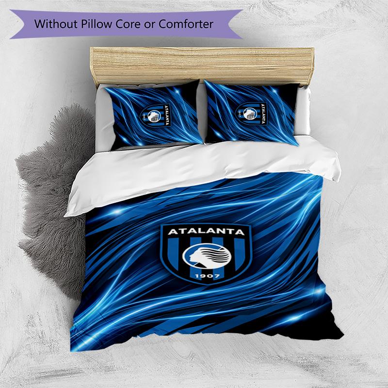 Set Biancheria da Letto Stampato 3 Pezzi Atalanta FC Traspirante Copripiumino con Federe Biancheria da Letto Decorativa per Camera da Letto Casa