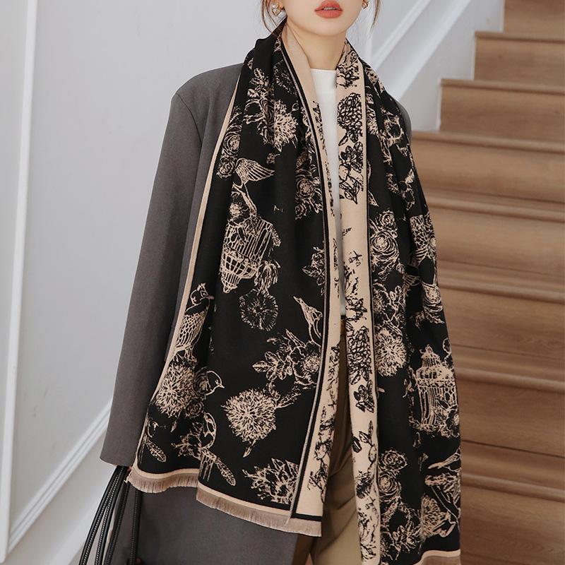 Осенне-зимний шарф женский, шаль, шарф, имитация кашемира чёрный