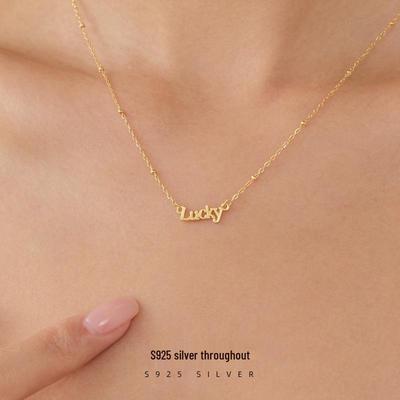 925 Sterling Silber Buchstabenanhänger Halskette - Damen Einfache Schloss Schlüsselbeinkette Mode Choker