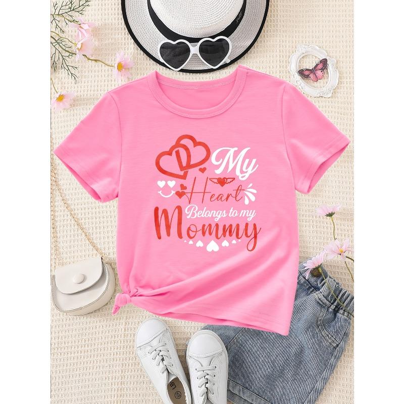 

European sizes Girl s MY HEART Belongs to My Mommy Cartoon Heart Print Fashion Trend Round-Neck T-Shirt 164cm рожевий