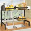 Adjustable Width Kitchen Sink Dish Drying Rack Large-Capacity Multi-Functional Countertop Organizer for Plates Bowls Utensils