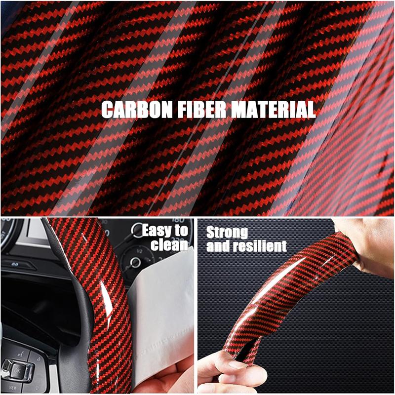 3Pcs 38Cm Carbon Fiber Car Steering Wheel Cover Non-Slip Protective Cover Segmented Car Styling Accessories For 99% Car