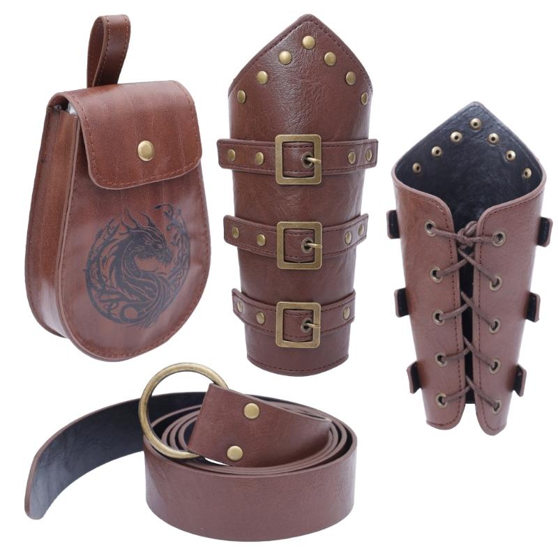 Halloween Medieval Leather Waist Belt Medieval Arm Bracer Medieval Waist Pack for Men Halloween Dress up