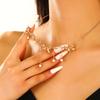 Fashion Sweet Gold Color Stainless Steel Bowknot Bracelet Necklace for Women Temperament Pearl Long Tassel Princess Jewelry Sets