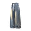 Calças Jeans Masculinas Baggy com Degradê e Cordão na Cintura, Perna Larga, Casuais