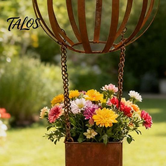 Modern Garden Planter Vintage Hot Air Balloon Iron Planter, Rusted Patina Hanging Flower Pot Decorative Metal Yard Art for Garden, Rustproof