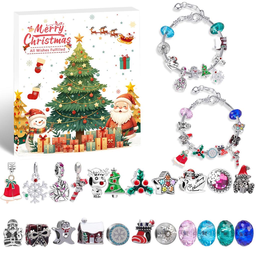 European & American DIY Christmas Cartoon Snowman Crystal Beaded Bracelet Set for Children