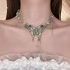 Sweet Rhinestone Butterfly Necklace Exaggerated Women's Choker Tassel Crystal Necklace  Party