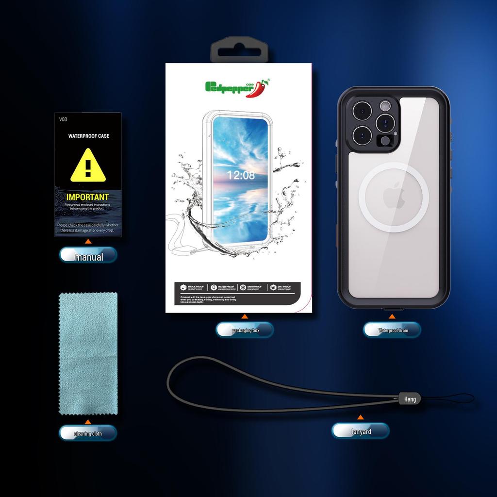 Rote Paprika Wasserdichte Magnetische Tauchhülle für iPhone 16/17 Pro Max