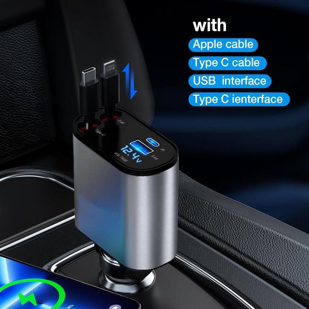 80cm Retractable Cables Car Charger 120W Fast Charger Vehicle Mounted Inverter  Travel