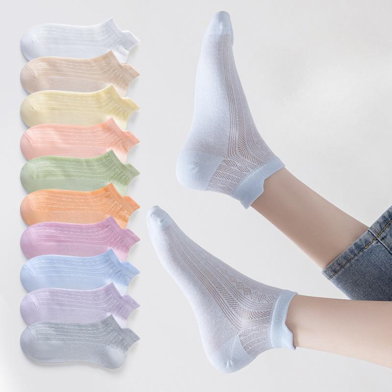 Women's Short Socks, Summer Thin Mesh Breathable Tiel Short Socks, Medium Short Leg, Spring and Autumn Short Shallow Mouth Boat Socks