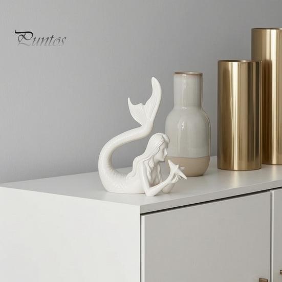 Literary Style Room Decor 3D Printed Mermaid & Starfish Figurine, Exquisite Sculpture, Ocean Small Statue for Bay Window Theme Desktop Ornament