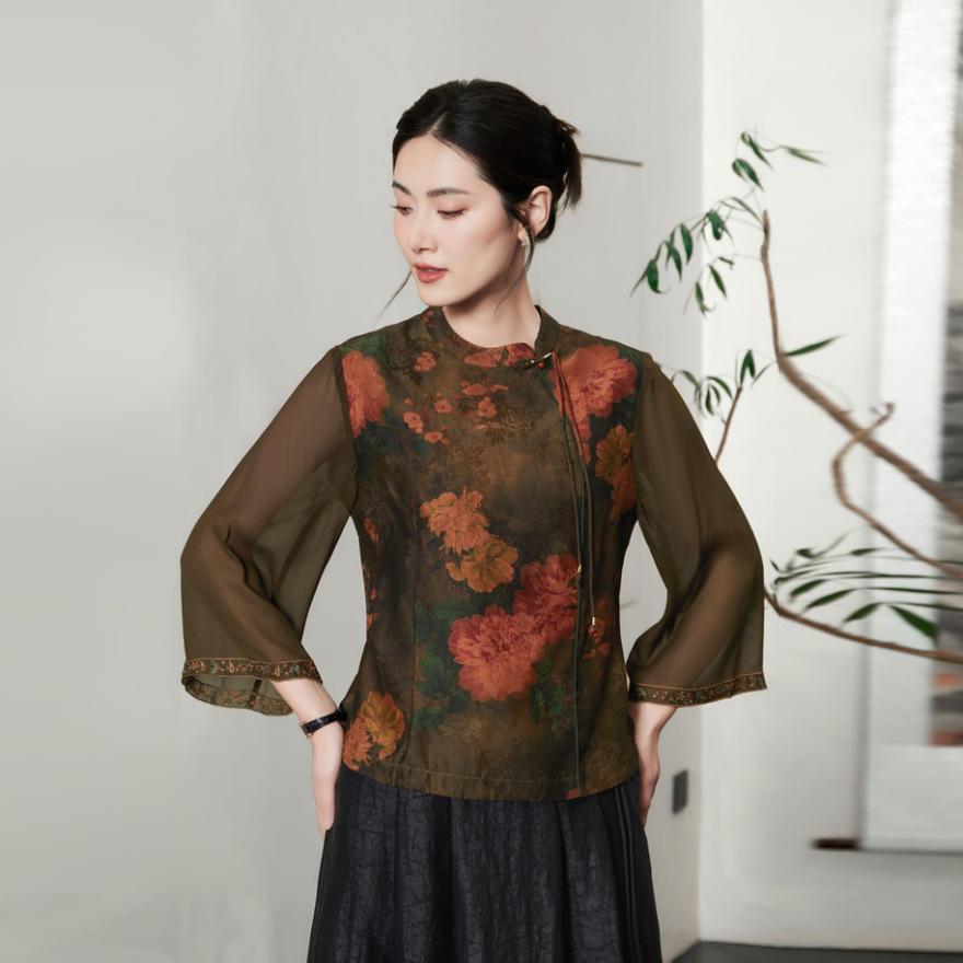 Xiangyun yarn mulberry silk shirt top women's new silk printed shirt