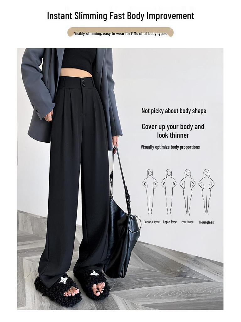 Women's High Waist Drapey Suit Pants, Petite Casual, Narrow & Wide Straight Leg Options, Spring/Autumn 2024.