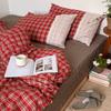 INS Girls Retro Red Grid Bedding Sets  New Lace Bed Sheet Set Women Plaid Queen Size Duvet Cover Sets With Pillowcases