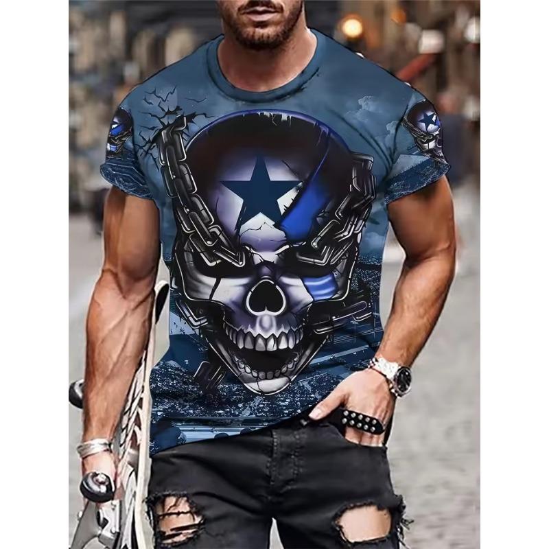 Men's Clothing Skeleton Graphic Print T-Shirt Oversized T Shirt Men Summer Spring Oversized Punk Style Short Sleeve Outdoor Top