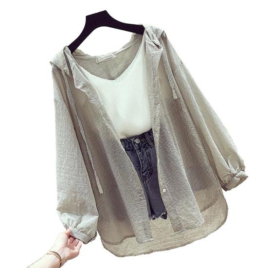 

Солнцезащитное пальто, одежда, женская свободная рубашка средней длины на пуговицах, летняя тонкая дышащая куртка с капюшоном и длинными рукавами, спортивный топ на открытом воздухе 2XL хаки