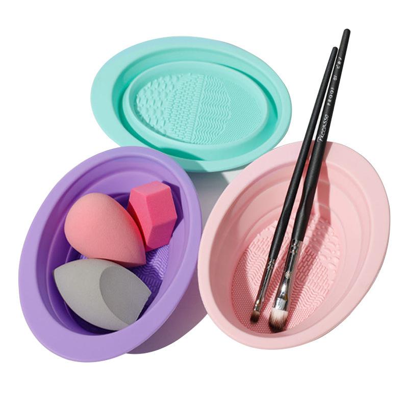 Soft Silicone Makeup Brush Cleaner Folding Powder Puff Cleaning Bowl Eyeshadow Brushes Wash Clean Mat Beauty Tools Scrubber Box
