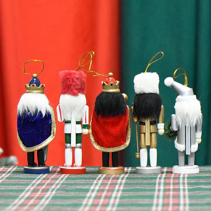 5Pcs Mini Wooden Nutcracker Ornament Walnut Band Soldier Figure Figurines Home Office Desktop Decoration Christmas Decorations