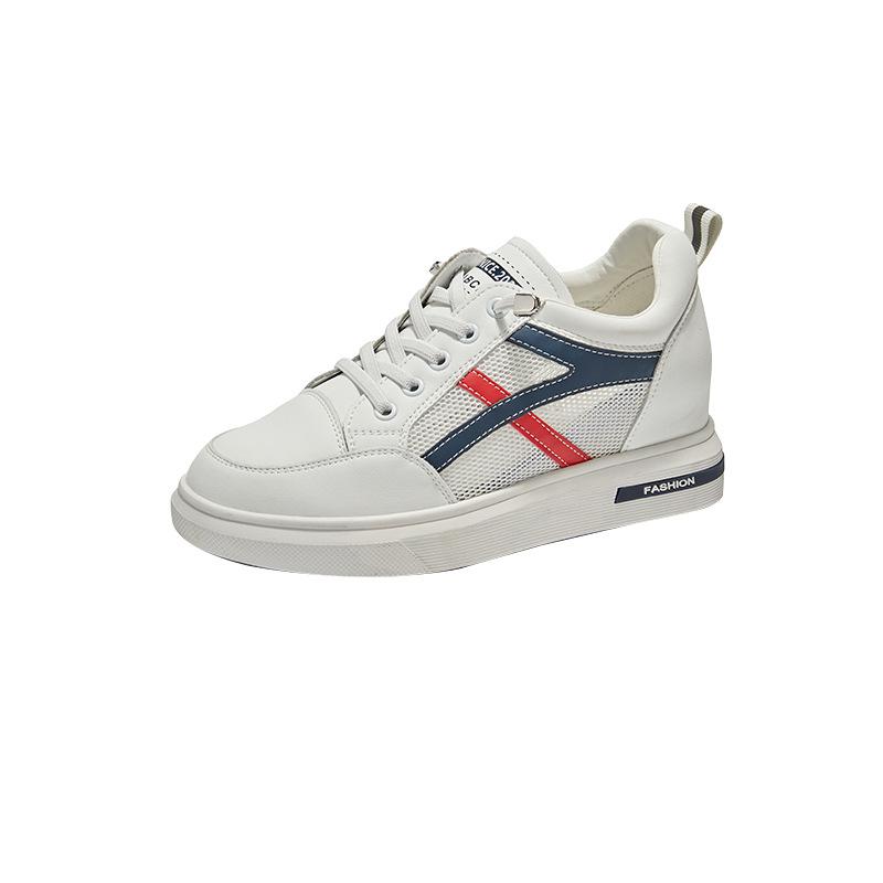 2025 Spring New Leather Little White Shoes Women's, Korean Version of the Inner Height Increase Strap Casual Color Matching Female Student Shoes