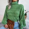 Women Loose Knit Turtleneck Sweater Long Sleeve All Match Fall Winter Mixed Color Lantern S-L