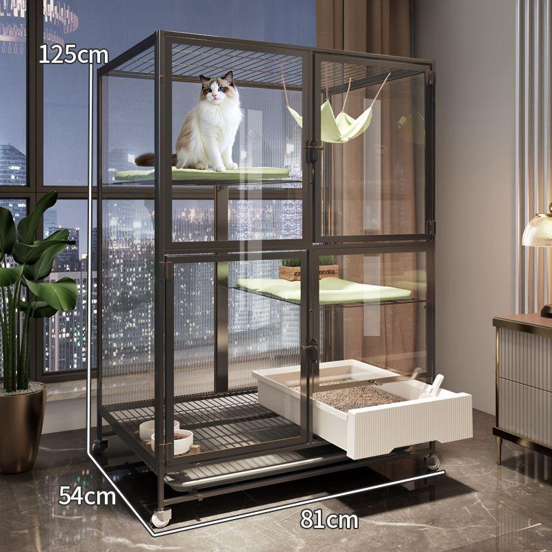 Cat Cage with Built-in Litter Box Cat House with Bedroom and Bathroom for Indoor Cats
