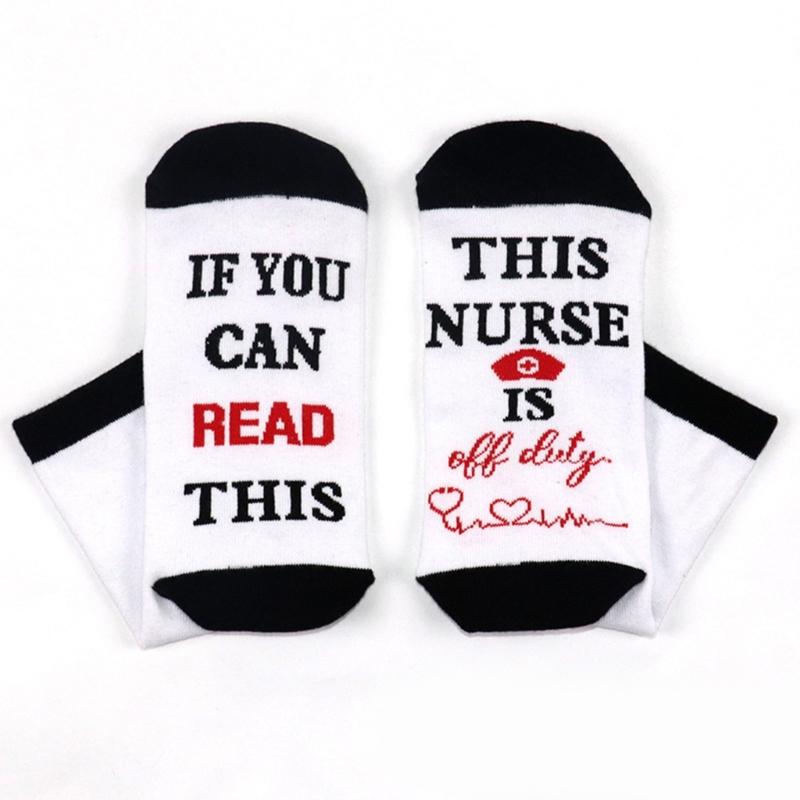 1 Pair Nurse Socks Novelty If You Can Read This Offduty Letters Jacquard Designs Comfortable Breathable Cotton Socks
