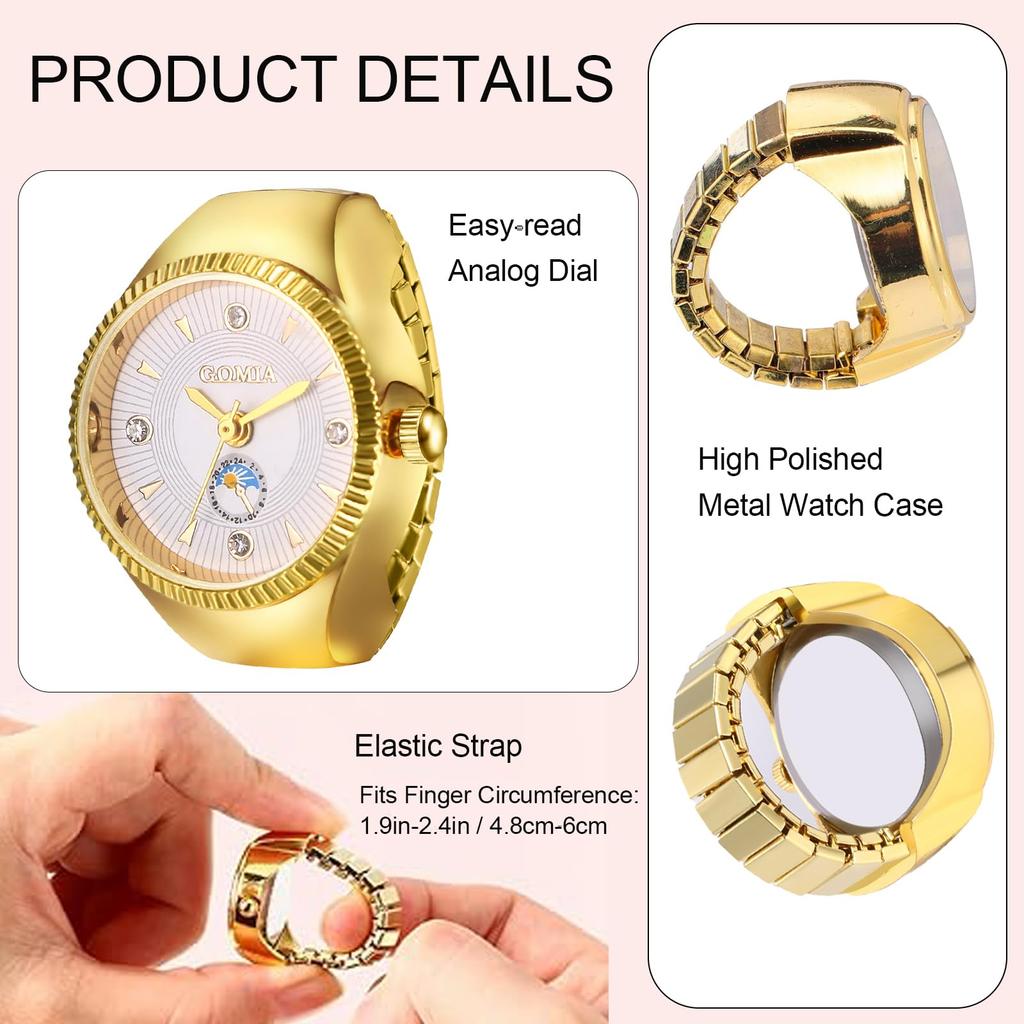 Stylish Women's Ring Watch, One Size Fits All: Stainless Steel Analog Quartz Watch, Gold or Silver, Fashion Accessory - Perfect Gift for Birthdays,