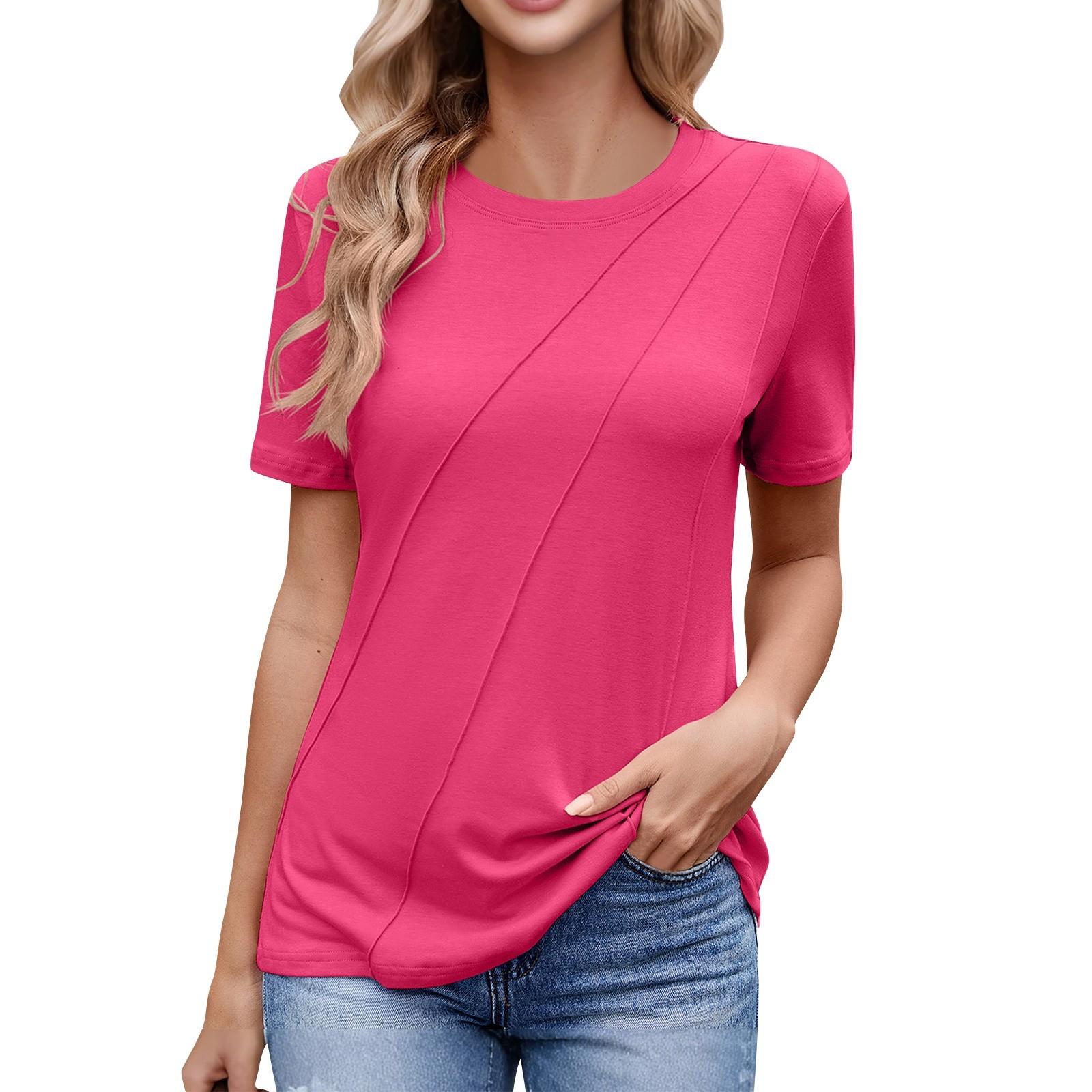 Женская мода повседневный комфорт сексуальный однотонный круглый вырез короткий рукав топ L