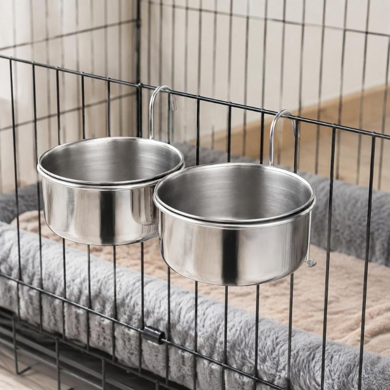 Dog Cage Food and Water Bowl Set, 2 Hanging Dishes with Smooth Surfaces for Quick Washing After Dry Food, Wet Food, or Drinking Water Use