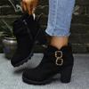Fashion Women's Retro High Heel Ankle Boots Square Heel Woman Suede Leather Boots Female Round Toe Belt Buckle Platform Short Botines