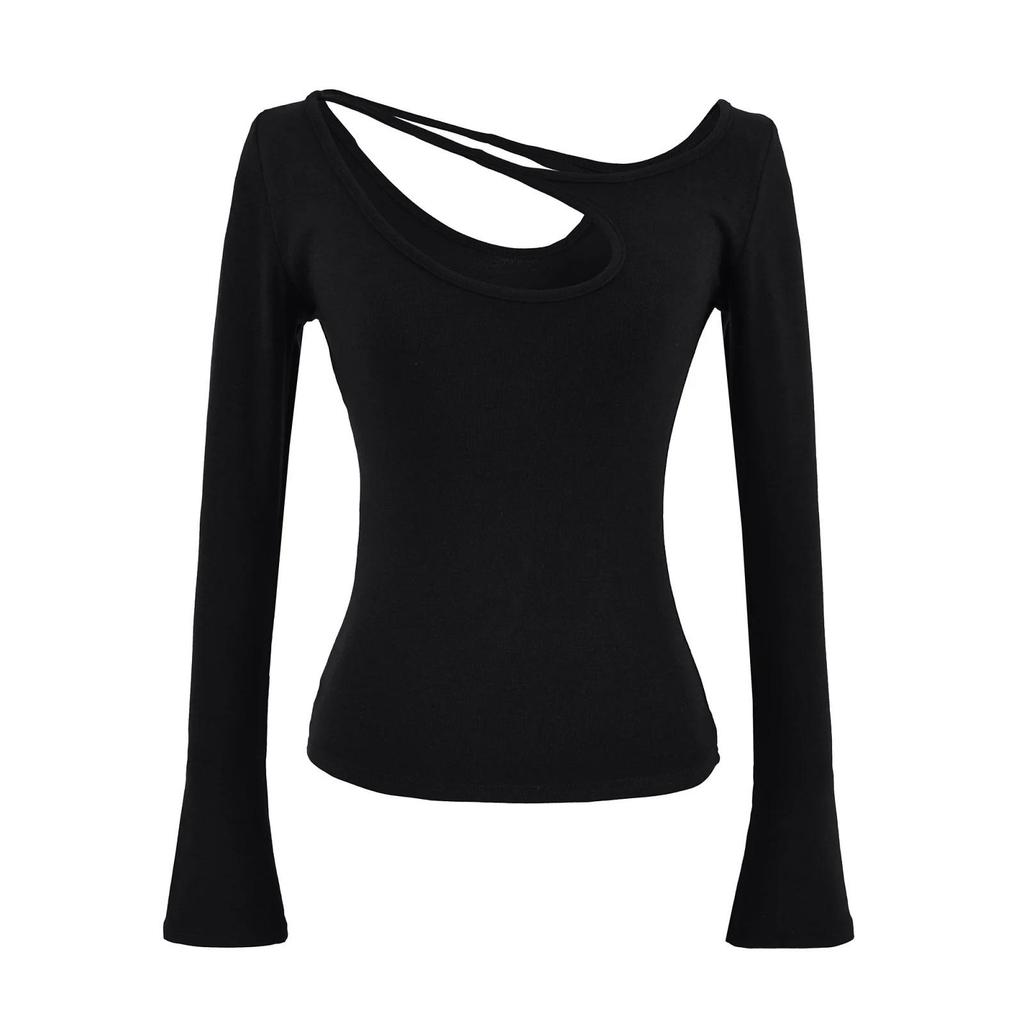 Autumn 2025 Asymmetrical Off-shoulder Hollow Long Sleeve Top for Women