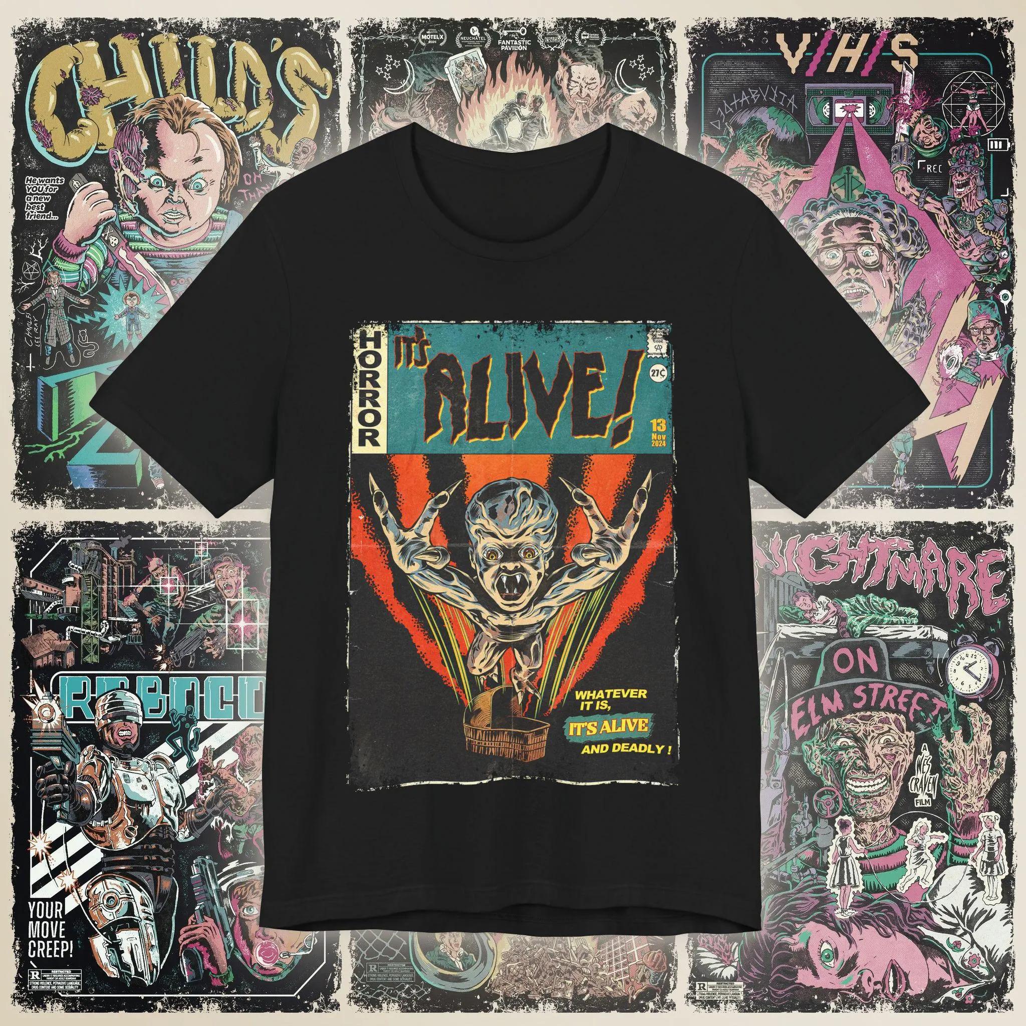 Aesthetic Style Its Still Alive Tshirt A Retro Horror Movie Pattern Tshirt  Printed Pattern Tshirt As A Gift for Movie Fans S